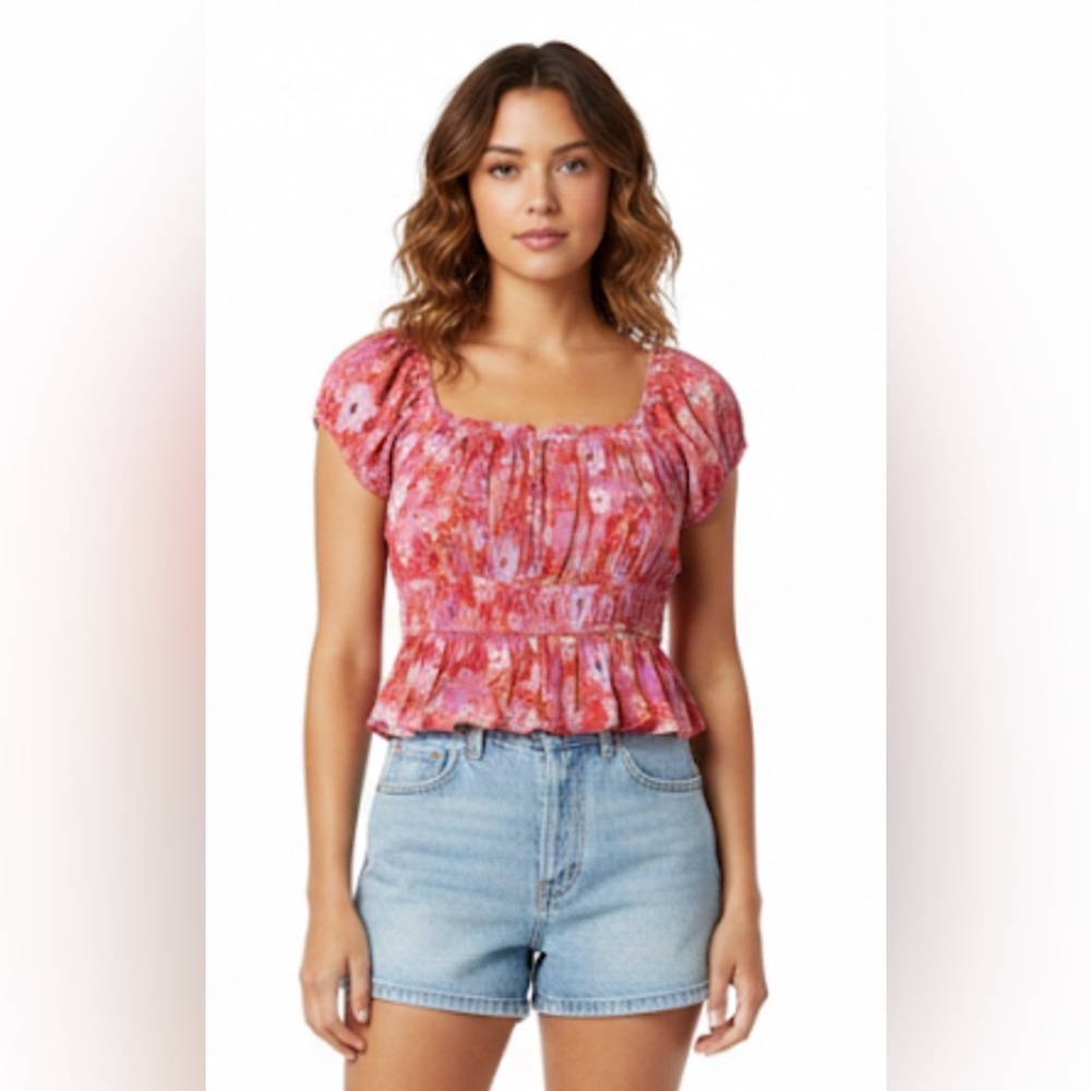 NWT Pink Rose Floral Blouse Size L